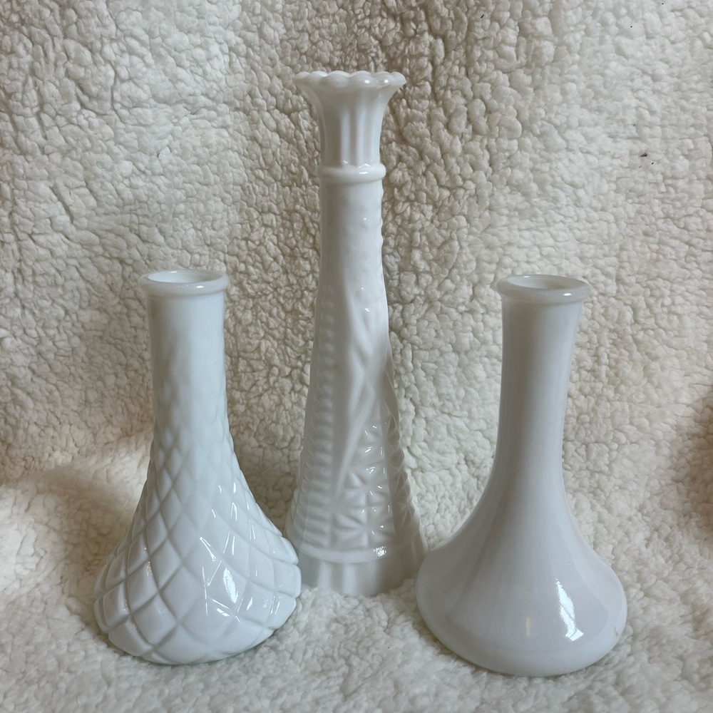3 antique white ceramic vases